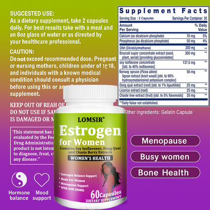 LOMSIR Estrogen for Women Capsules with DIM, Soy Isoflavones & Dong Quai, 60 Capsules