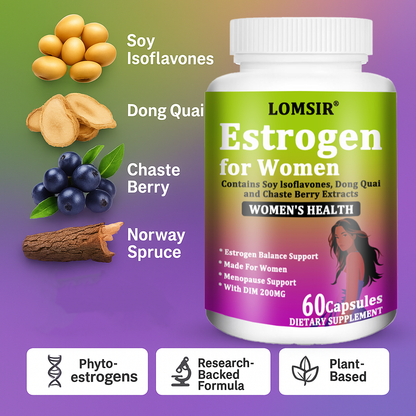 LOMSIR Estrogen for Women Capsules with DIM, Soy Isoflavones & Dong Quai, 60 Capsules