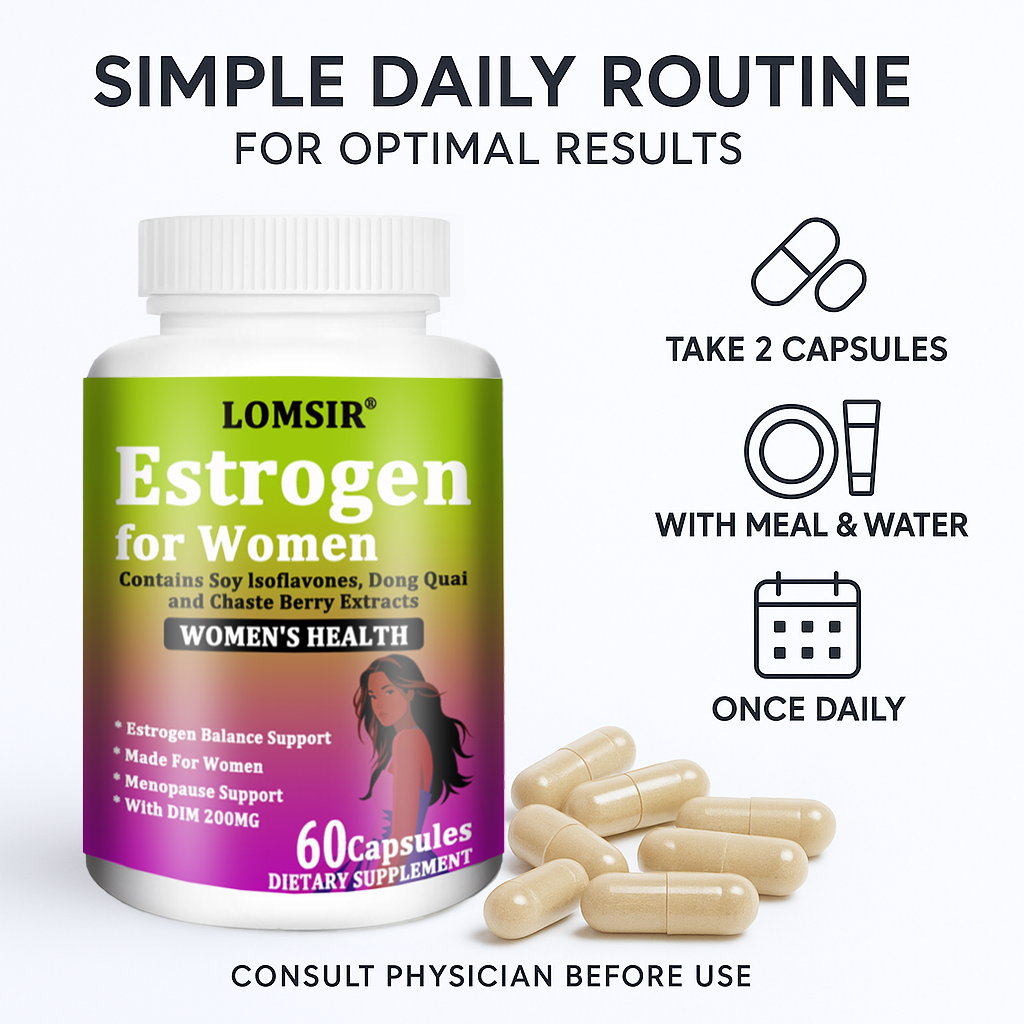 LOMSIR Estrogen for Women Capsules with DIM, Soy Isoflavones & Dong Quai, 60 Capsules