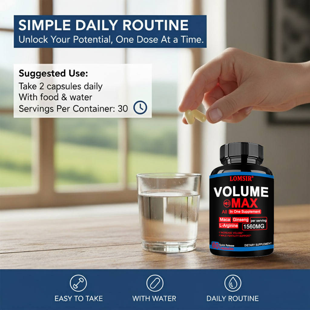 LOMSIR Volume Booster Capsules with Maca, Ginseng & L-Arginine, Male Fertility Support, 60 Capsules