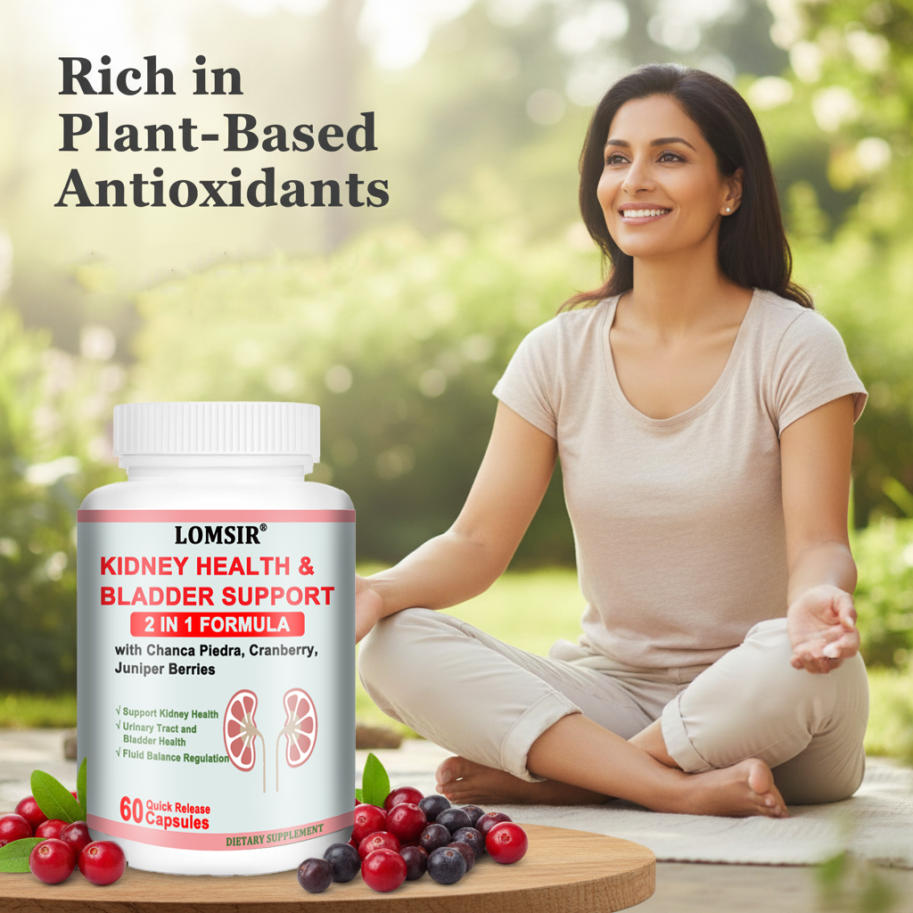 LOMSIR Kidney Health & Bladder Support Capsules with Cranberry, Chanca Piedra & Juniper Berry, 60 Capsules
