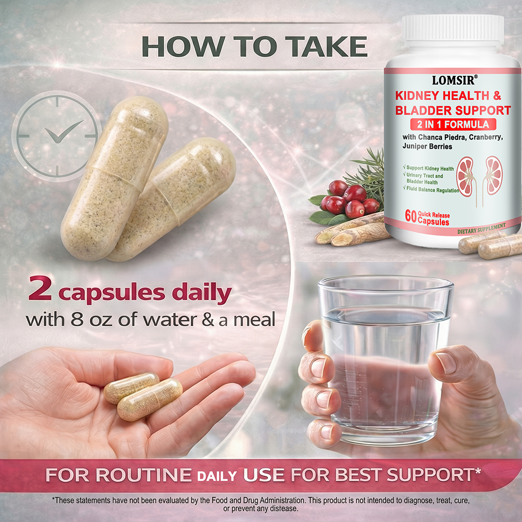 LOMSIR Kidney Health & Bladder Support Capsules with Cranberry, Chanca Piedra & Juniper Berry, 60 Capsules