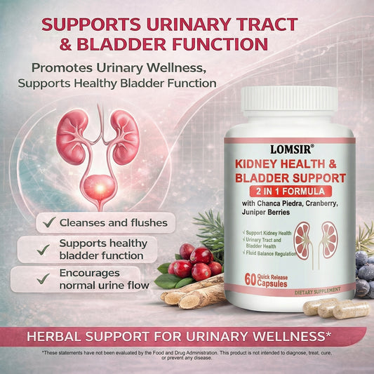 LOMSIR Kidney Health & Bladder Support Capsules with Cranberry, Chanca Piedra & Juniper Berry, 60 Capsules