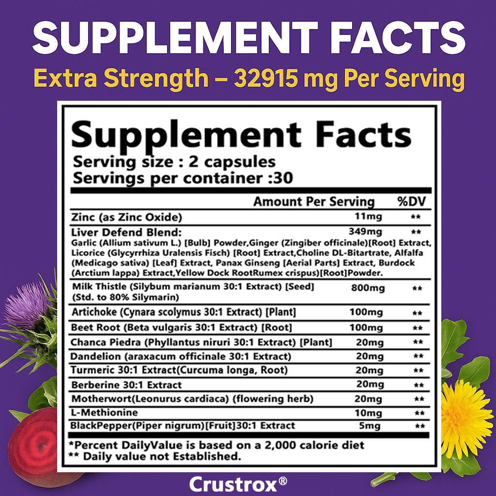 Crustrox Liver Potent Blend Capsules, Chanca Piedra, Milk Thistle, Artichoke, Dandelion, Beet Root, Turmeric & Motherwort, 60 Capsules