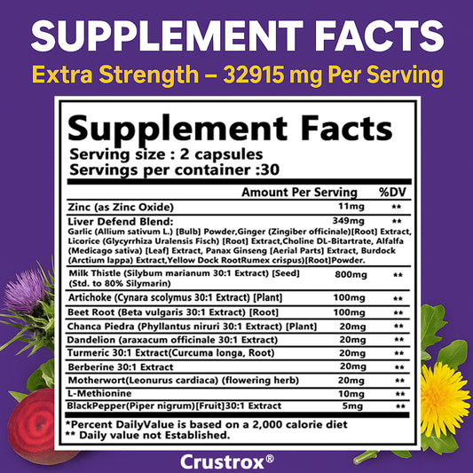 Crustrox Liver Potent Blend Capsules, Chanca Piedra, Milk Thistle, Artichoke, Dandelion, Beet Root, Turmeric & Motherwort, 60 Capsules