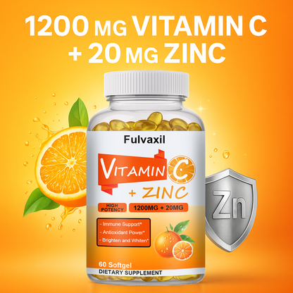 Fulvaxil Vitamin C + Zinc Softgels, 1200mg Vitamin C + 20mg Zinc, High Potency Antioxidant & Immune Support, 60 Softgels