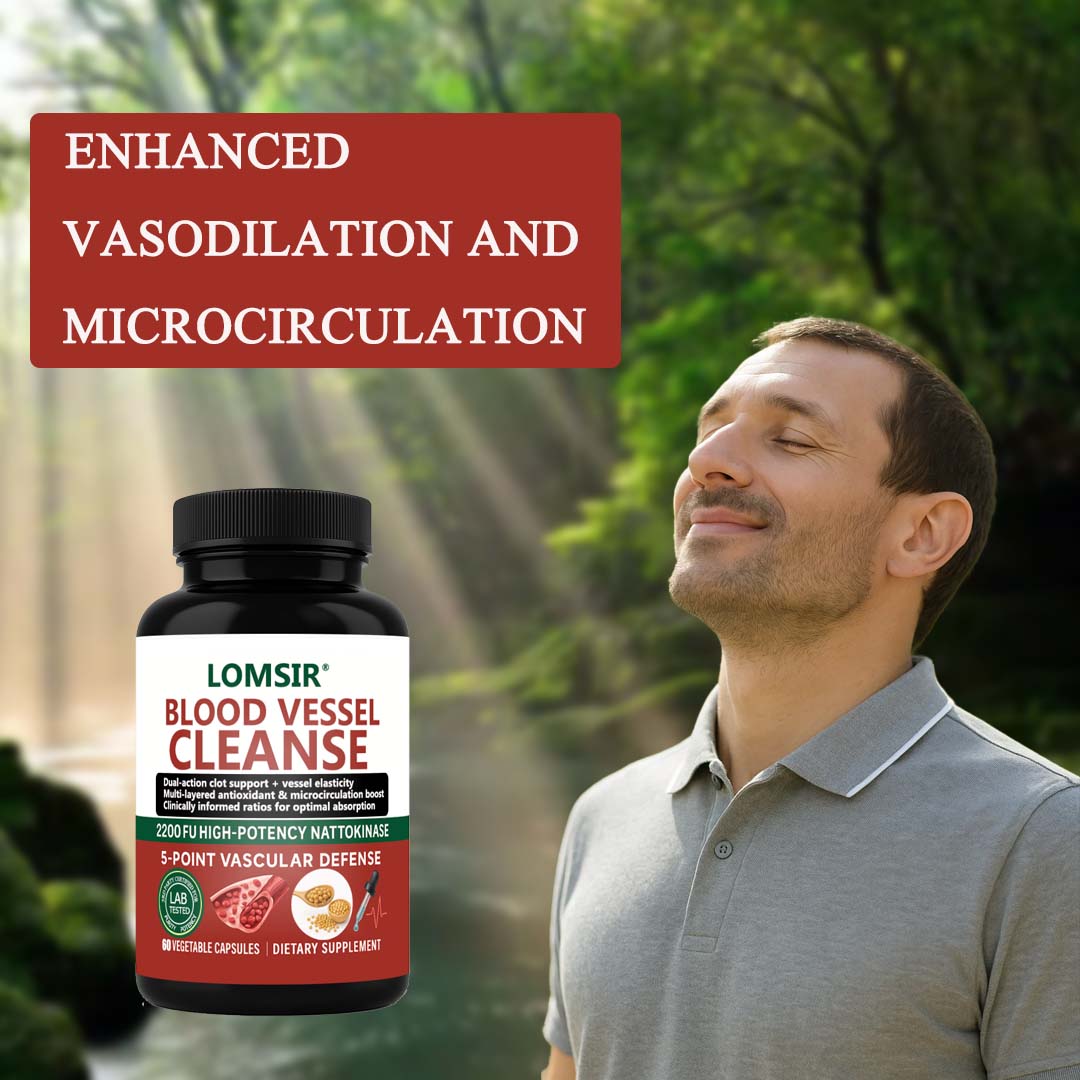 Blood Vessel Cleanse Capsules - Nattokinase Supplement With Gamma Oryzanol, Supports A Healthy Circulatory System - 60 Capsules