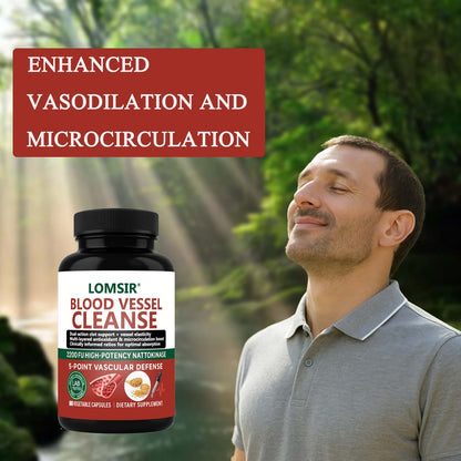 Blood Vessel Cleanse Capsules - Nattokinase Supplement With Gamma Oryzanol, Supports A Healthy Circulatory System - 60 Capsules