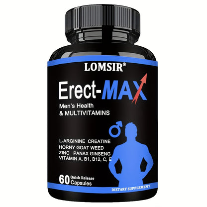 LOMSIR Erect-MAX Men’s Health & Multivitamin Capsules with L-Arginine, Creatine, Zinc & Ginseng, 60 Capsules