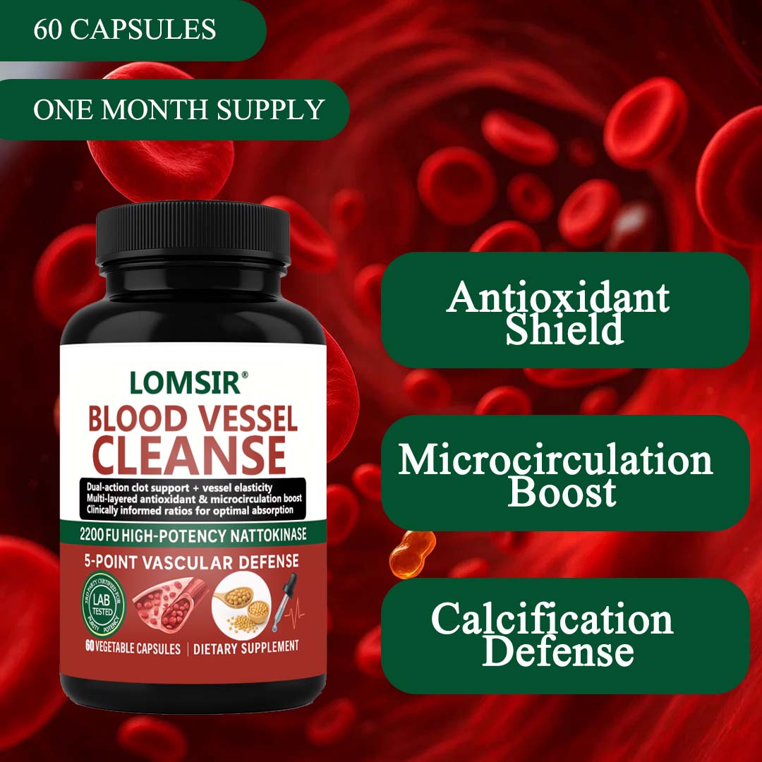 Blood Vessel Cleanse Capsules - Nattokinase Supplement With Gamma Oryzanol, Supports A Healthy Circulatory System - 60 Capsules
