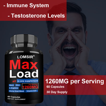 Max Load Capsules, 7-in-1 Energy Supplement With L-Arginine, Tribulus Terrestris - Immune Support - 60 Capsules