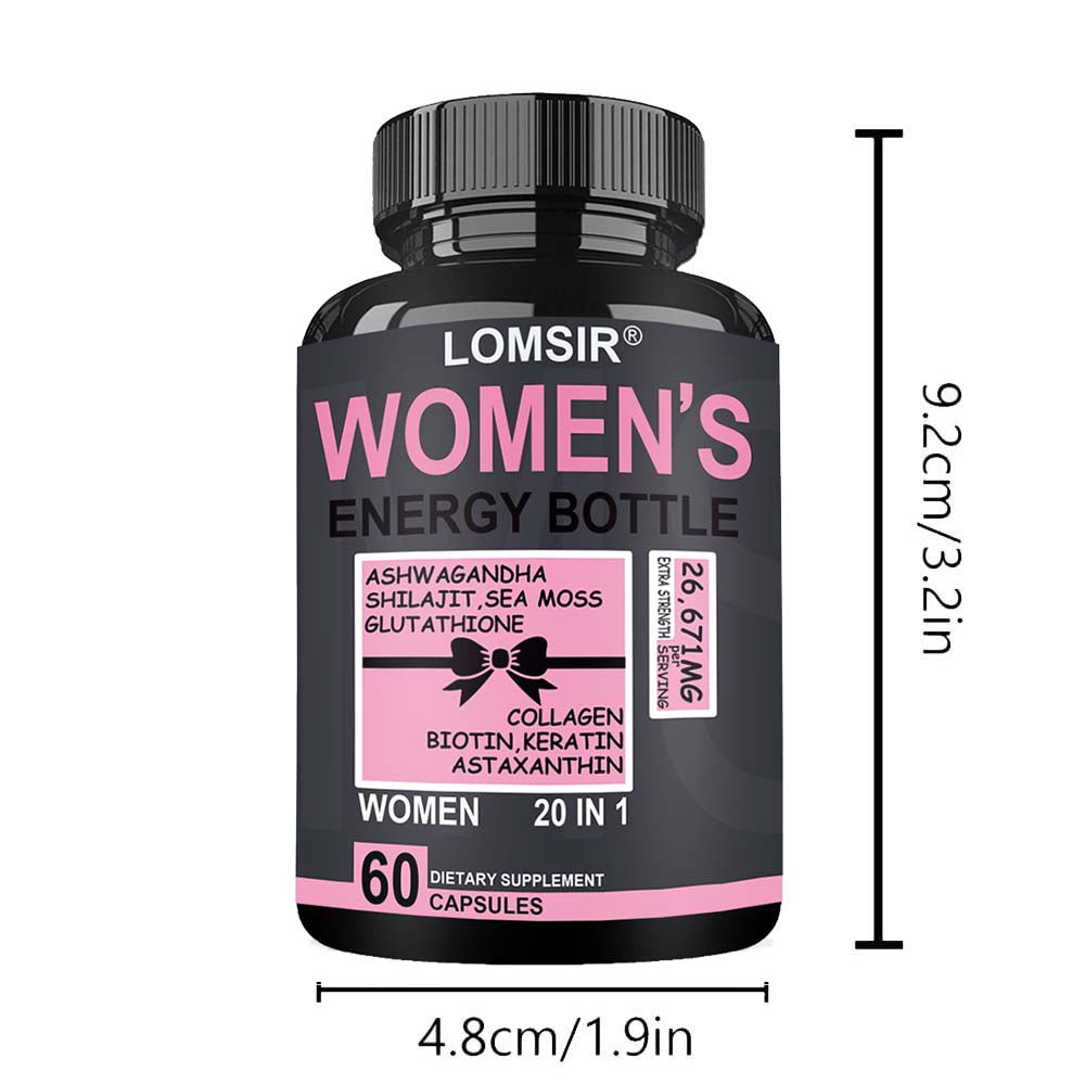 Women's Energy Supplement, With Ashwagandha, Shilajit, Sea Moss, Collagen And Biotin, 20 In 1 Vitamins & Minerals - 60 Capsules