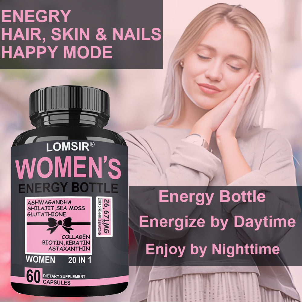 Women's Energy Supplement, With Ashwagandha, Shilajit, Sea Moss, Collagen And Biotin, 20 In 1 Vitamins & Minerals - 60 Capsules