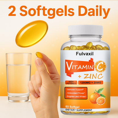 Fulvaxil Vitamin C + Zinc Softgels, 1200mg Vitamin C + 20mg Zinc, High Potency Antioxidant & Immune Support, 60 Softgels