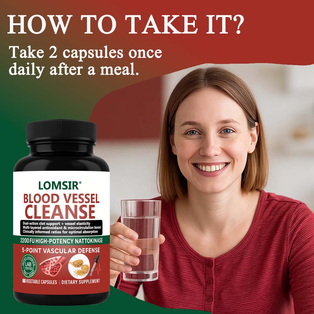 Blood Vessel Cleanse Capsules - Nattokinase Supplement With Gamma Oryzanol, Supports A Healthy Circulatory System - 60 Capsules