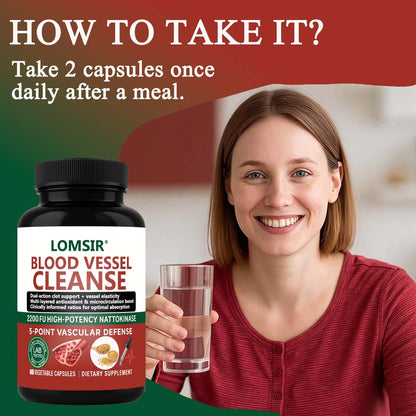 Blood Vessel Cleanse Capsules - Nattokinase Supplement With Gamma Oryzanol, Supports A Healthy Circulatory System - 60 Capsules