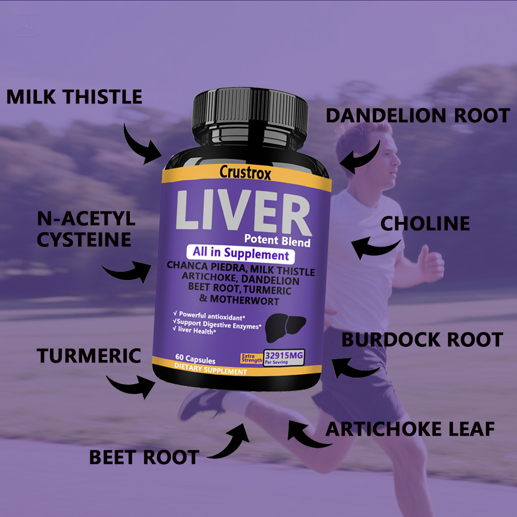 Crustrox Liver Potent Blend Capsules, Chanca Piedra, Milk Thistle, Artichoke, Dandelion, Beet Root, Turmeric & Motherwort, 60 Capsules