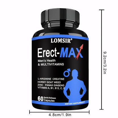 LOMSIR Erect-MAX Men’s Health & Multivitamin Capsules with L-Arginine, Creatine, Zinc & Ginseng, 60 Capsules