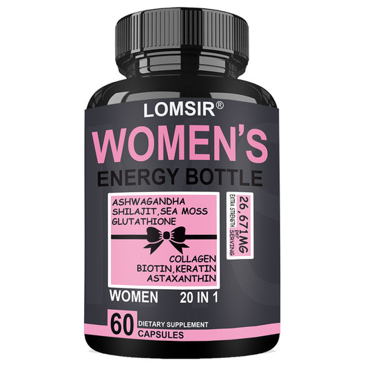 Women's Energy Supplement, With Ashwagandha, Shilajit, Sea Moss, Collagen And Biotin, 20 In 1 Vitamins & Minerals - 60 Capsules