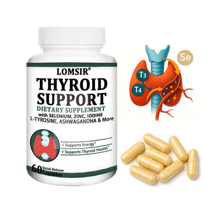 LOMSIR Thyroid Support Capsules with Selenium, Zinc, Iodine & L-Tyrosine, 60 Capsules