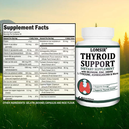 LOMSIR Thyroid Support Capsules with Selenium, Zinc, Iodine & L-Tyrosine, 60 Capsules