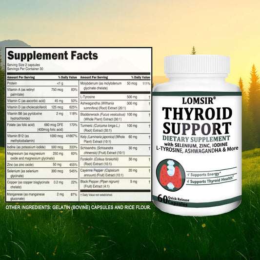 LOMSIR Thyroid Support Capsules with Selenium, Zinc, Iodine & L-Tyrosine, 60 Capsules