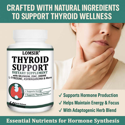 LOMSIR Thyroid Support Capsules with Selenium, Zinc, Iodine & L-Tyrosine, 60 Capsules