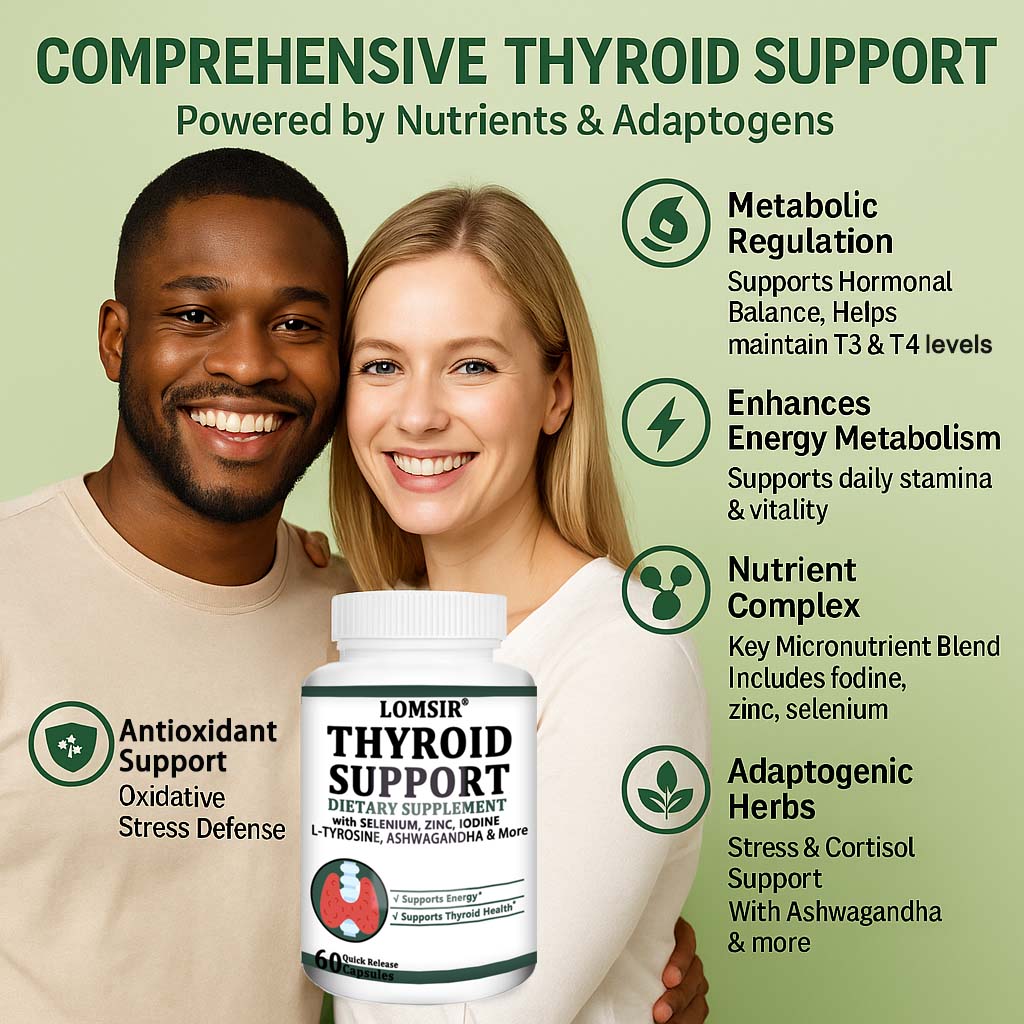 LOMSIR Thyroid Support Capsules with Selenium, Zinc, Iodine & L-Tyrosine, 60 Capsules
