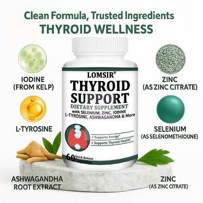 LOMSIR Thyroid Support Capsules with Selenium, Zinc, Iodine & L-Tyrosine, 60 Capsules