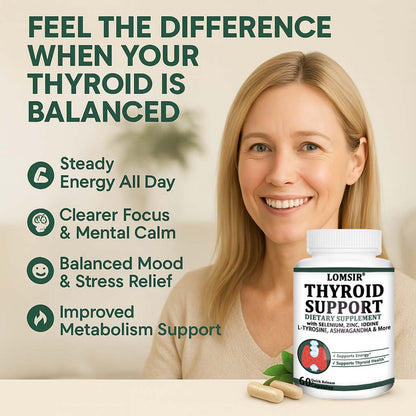LOMSIR Thyroid Support Capsules with Selenium, Zinc, Iodine & L-Tyrosine, 60 Capsules