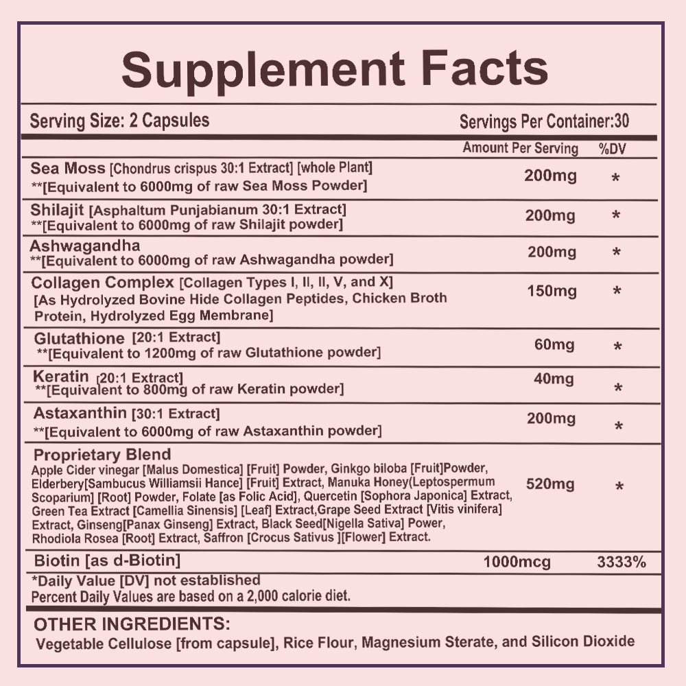 Women's Energy Supplement, With Ashwagandha, Shilajit, Sea Moss, Collagen And Biotin, 20 In 1 Vitamins & Minerals - 60 Capsules