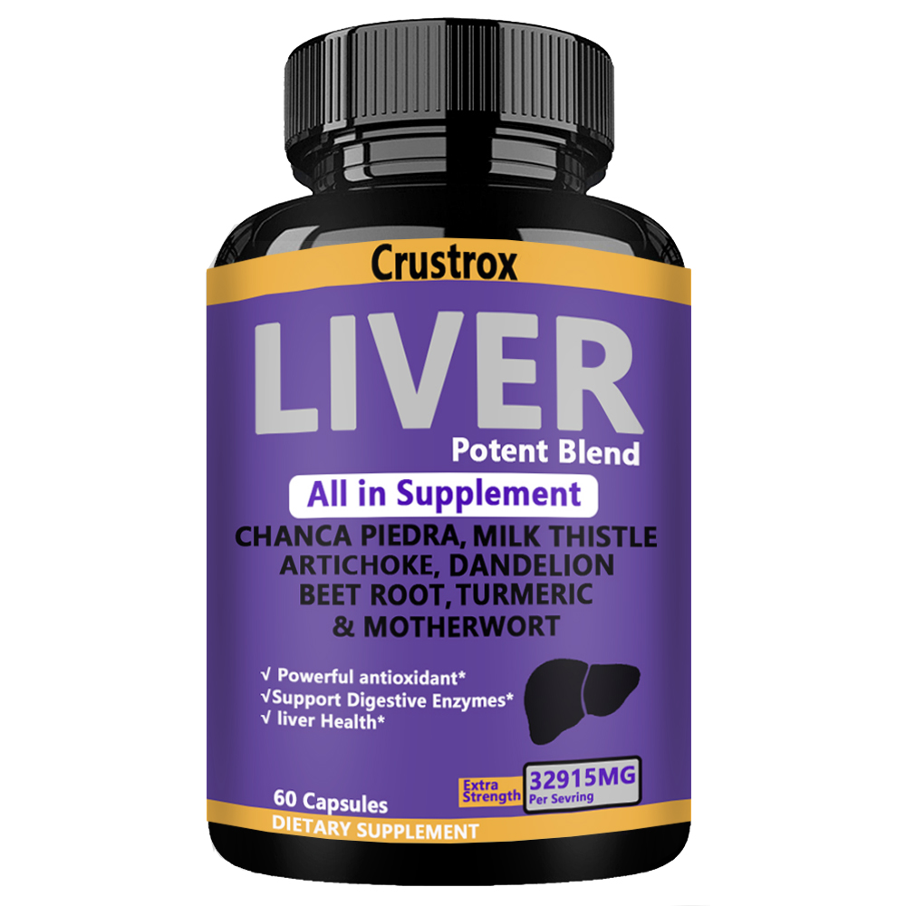 Crustrox Liver Potent Blend Capsules, Chanca Piedra, Milk Thistle, Artichoke, Dandelion, Beet Root, Turmeric & Motherwort, 60 Capsules