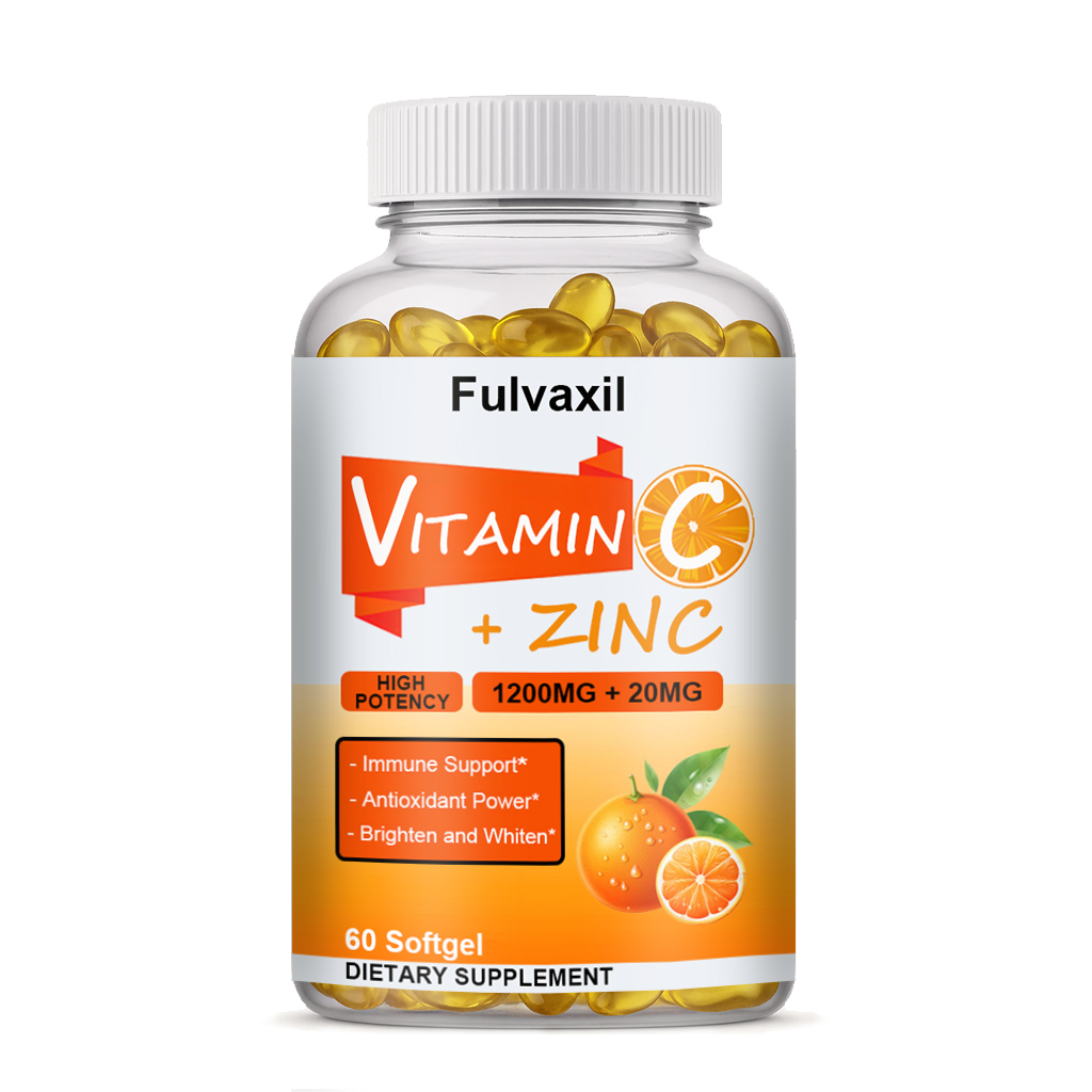 Fulvaxil Vitamin C + Zinc Softgels, 1200mg Vitamin C + 20mg Zinc, High Potency Antioxidant & Immune Support, 60 Softgels