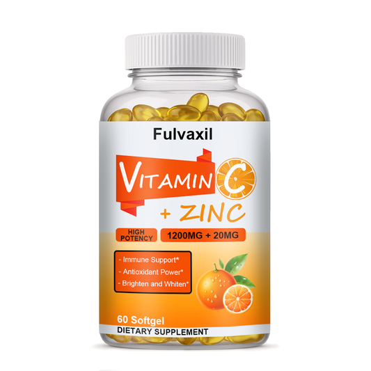 Fulvaxil Vitamin C + Zinc Softgels, 1200mg Vitamin C + 20mg Zinc, High Potency Antioxidant & Immune Support, 60 Softgels