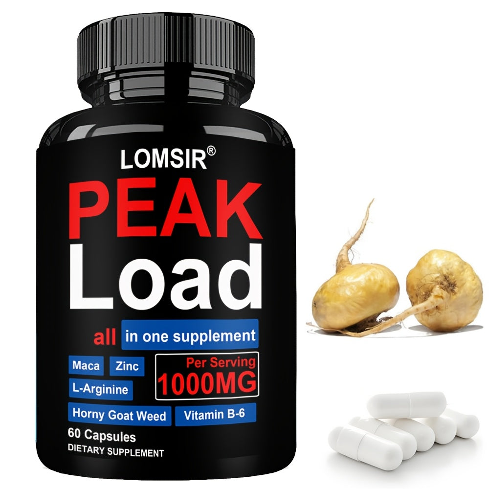 PEAK Load Capsules, 7-in-1 Energy Supplement With L-Arginine, Tribulus Terrestris - Immune Support - 60 Capsules